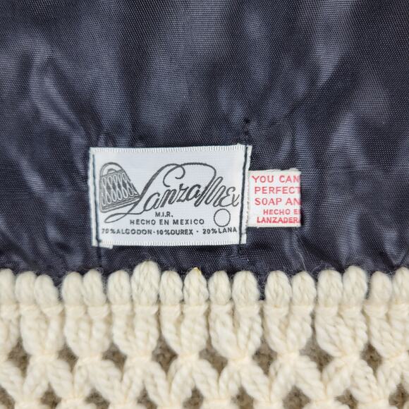 VINTAGE Mexican Rebozo 85" Black White Handmade Shawl Wrap Scarf RARE 60s 70S - Picture 4 of 16